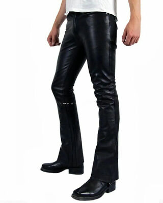 #ad Stylish Men#x27;s Genuine Bell Bottom Trouser Formal Party Lambskin Leather Pant $120.00