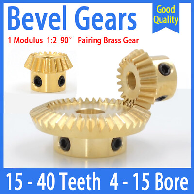 #ad 1 Mod 15 40 Tooth Bore 4 15mm 1:2 Metal Motor Bevel Gears 90° Pairing Gear Brass $6.25