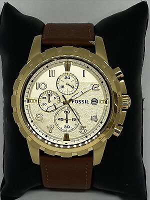 #ad Fossil Dean FS4867 Men#x27;s Brown Leather Analog Dial Quartz Genuine Watch OP764 $39.99