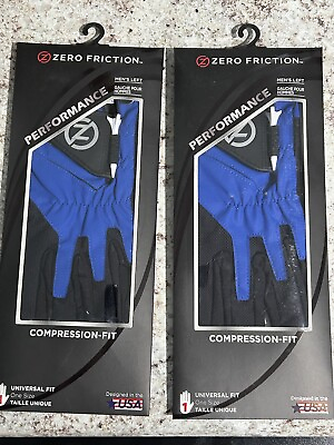 #ad 2 Zero Friction Compression Fit Performance Golf Glove One Size LEFT Blue Mens $19.88