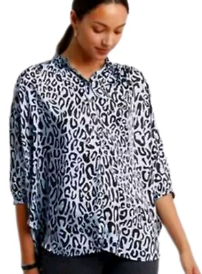 #ad Rebecca Minkoff fluer sky blue black animal leopard print tunic top. 1X NWT $36.00