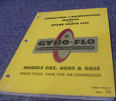 #ad Ingersoll Rand G85S Air Compressor Parts Catalog Operator amp; Maintenance Manual $237.30