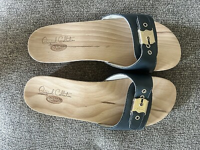 #ad DR SCHOLLS Original Collection Wooden Exercise Sandals Navy Blue Size 9 NEW $74.00