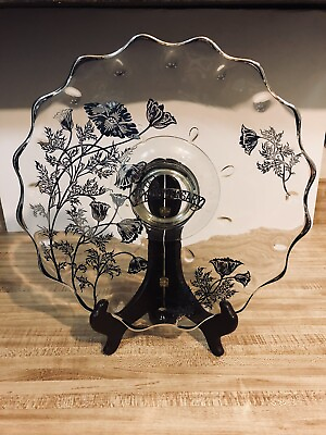 #ad silver city glass Co 25th anniversay Footed cake stand Sterling Overlay $29.99