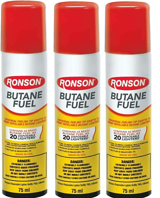 #ad 3 Cans Ronson 75ml Ultra Fuel for All Butane Lighters $11.85
