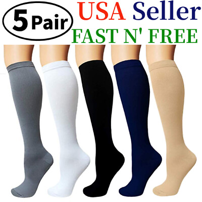 #ad 5 Pairs Compression 15 20mmHg Graduated Support Socks Calf Mens Womens S XXL $13.39