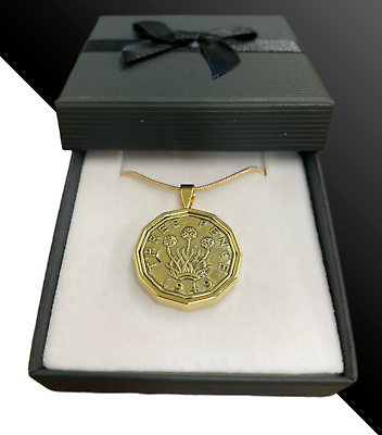 #ad 1949 75th Birthday Gift Pre Decimal Brass Threepence 3D Coin Pendant GBP 19.99