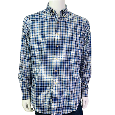 #ad Ralph Lauren Mens Shirt Classic Fit Blue Plaid Long Sleeve Button Down Size L $28.99