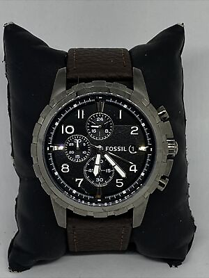 #ad Fossil Dean FS4721 Men#x27;s Brown Leather Analog Black Dial Quartz Watch EY871 $39.99