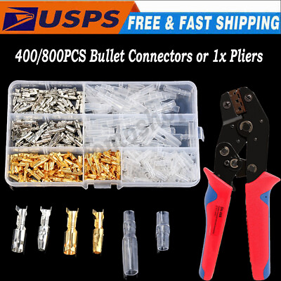 #ad 800PCS Mixed Male Female Bullet Electrical Wire Connectors Crimp Terminals 3.9mm $9.99