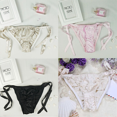 #ad Silk Underwear Sexy Low Waist Briefs Women#x27;s Mulberry Silk Low Waist New Lace up $12.71