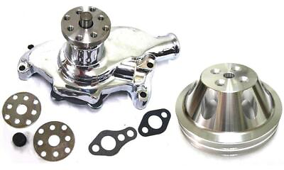 #ad Small Block Chevy CHROME Short Aluminum Water Pump 2 Double Groove Pulley Kit $112.87