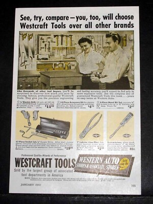 #ad 1952 OLD MAGAZINE PRINT AD WESTCRAFT TOOLS SOLD ONLY AT WESTERN AUTO STORES $12.99