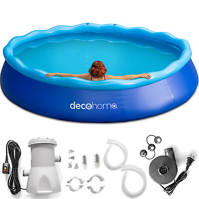 #ad Deco Home 12FTx30IN Above Ground Inflatable Pool w Filter Pump amp; Air Compressor $129.99