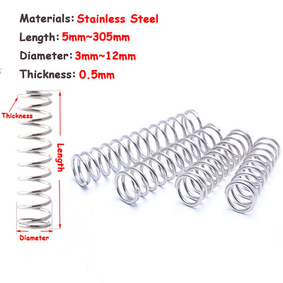 #ad 0.5mm Thick Compressed Spring Pressure Stainless Steel 5 305mm Length 3 12mm Dia $2.82
