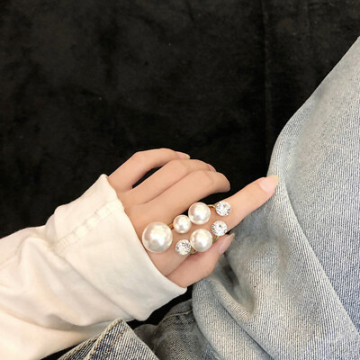 #ad Multi Pearl Rings For Women Lady Irregular Crystal Rhinestone Charm Open Rin ❤TH $6.91