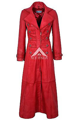 #ad Ladies Red FULL LENGTH Long Coat Gothic style 100% REAL Sheep Napa Leather 3490 GBP 269.43