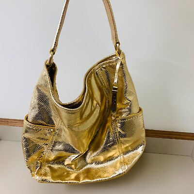 #ad COLE‎ HAAN North South Platino Gold Snakeskin Leather Tote Hobo Bag $49.99