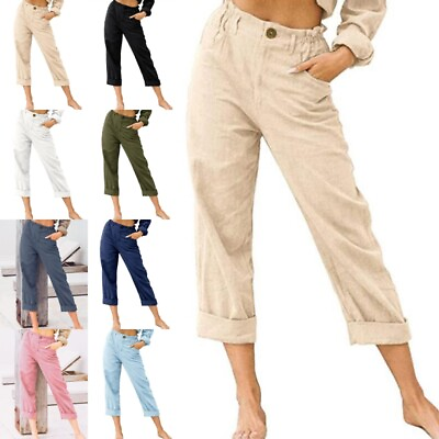 #ad Ladies Trousers Elastic Waist Pants Womens Button Sports Loose Fit Bottoms High $23.99
