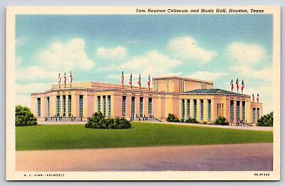 #ad Houston Texas Sam Houston Coliseum And Music Hall Vintage Linen Postcard $3.70