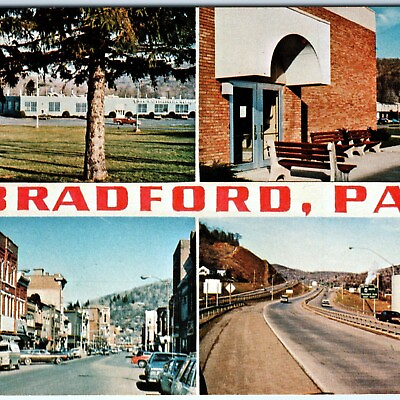 #ad c1970s Bradford PA Collage Downtown Kendall Oil Chrome Photo Postcard Vtg A68 $8.25