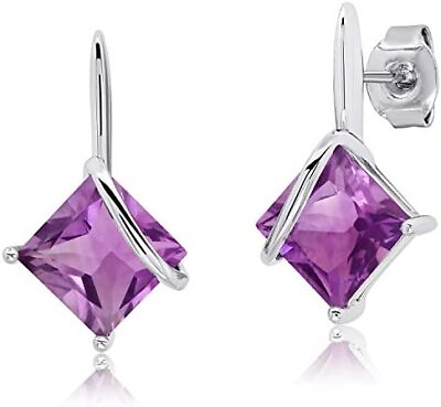 #ad Sterling Silver Princess Cut Gemstone Square Drop Dangle Earrings $35.00