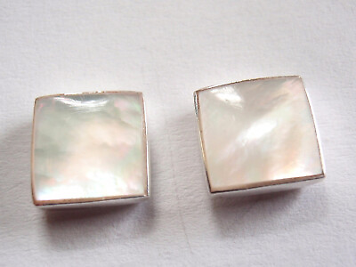 #ad Mother of Pearl Square 925 Sterling Silver Stud Earrings 7mm Square $16.99