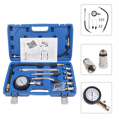 #ad 11 Pcs Cylinder Compression Tester Gas Engine Gauge Kit Tool Auto Car Motorcycle $26.90