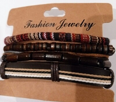 #ad Stacked Genuine Multi Strand  Leather Bracelet Adjustable 4 Bracelets  Urban $12.00