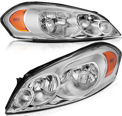 #ad Headlights Assembly For 2006 2013 Chevy Chevrolet Impala Pair Chrome Headlamps $60.99