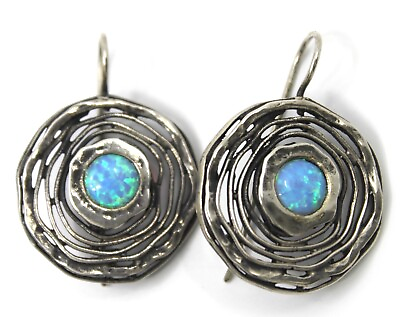 #ad Sterling Silver Opal Dangle Round Textured Drop Earrings $49.99