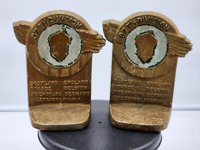 #ad WW2 BOOKENDS US Army HAND MADE 87th Infantry Division GOLDEN ACORNs WAR END $175.00