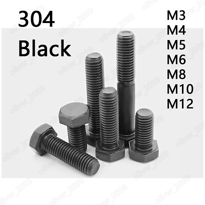 #ad Black 304 Stainless Steel Hexagon Bolts Hex Head Cap Screws M4 M5 M6 M8 M10 M12 AU $16.57