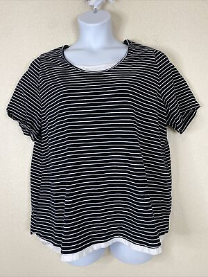 #ad Catherines Womens Plus Size 1X Blk Wht Striped Suprema T shirt Short Sleeve $15.40