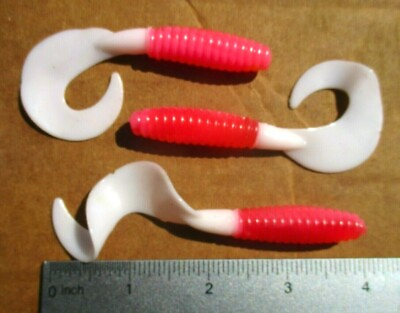 #ad 10ct RED PINK WHITE 4quot; Wide Curly Tail GRUBS Bass Fishing Lures Saltwater Baits $6.99