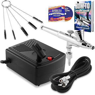 #ad Starter Airbrush Kit Dual Action Gravity Feed Air Compressor Crafts Art $40.99