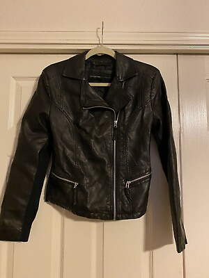 #ad Marc New York Leather Like Black Women#x27;s Biker Bomber Jacket Small $11.99