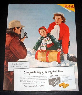 #ad 1952 OLD MAGAZINE PRINT AD KODAK CAMERAS AND FILM KEEP YOUR HAPPIEST TIMES $12.99