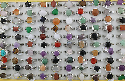 #ad Wholesale Lots 40pcs Mixed Fashion Jewelry Assorted Natural Stone Women Rings $19.59