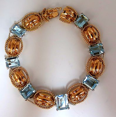#ad Aquamarine Bracelet Vintage 16.40ct 7 emerald cuts 18kt chain link $4500.00