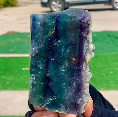 #ad 402G Natural beautiful Rainbow Fluorite Crystal Rough slices stone specimens $118.00