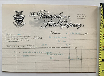 #ad 1898 THE PENINSULAR STOVE COMPANY Bill Head Detroit $12.50