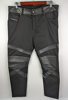 #ad Diesel Black Leather Moto Pants Men#x27;s Size 34 Biker Sheepskin Cotton Motorcycle $89.99