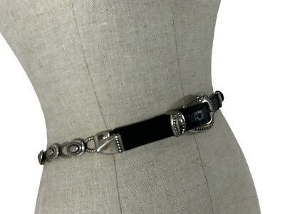 #ad Vintage Brighton black leather and chain link belt medium USA $75.00