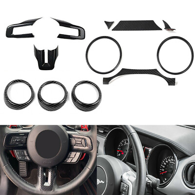 #ad 12pc Steering Wheel Dashboard Panel Cover Trim Kit For Ford Mustang 2015 Carbon $79.99