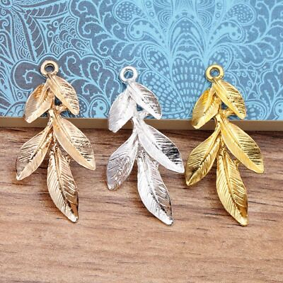 #ad Metal Leaves Pendant 22x47mm Leaf Charm Gold Silver Color Jewelry Pendants 10Pcs $14.44