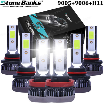 #ad 6PCS 9005 9006 H11 Combo LED Headlight Fog Lights Kit High Low Beam Bulbs White $16.21