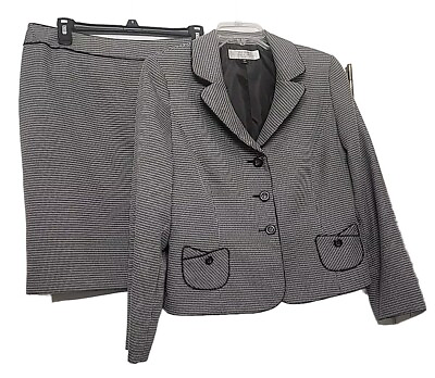 #ad Tahari ASL Size 12P Skirt Suit 2 PC Set Executive Black White Button Career $30.00