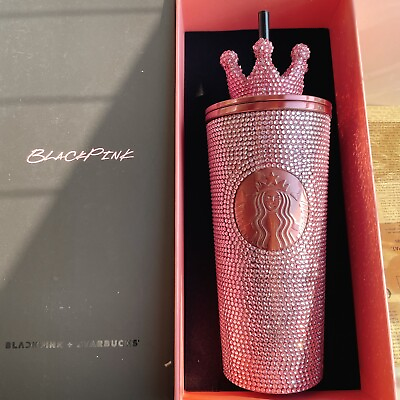 #ad Starbucks 2024 SS Pink Rhinestone Cold Cup TOGO Tumbler Diamond Crown decor 16oz $47.49