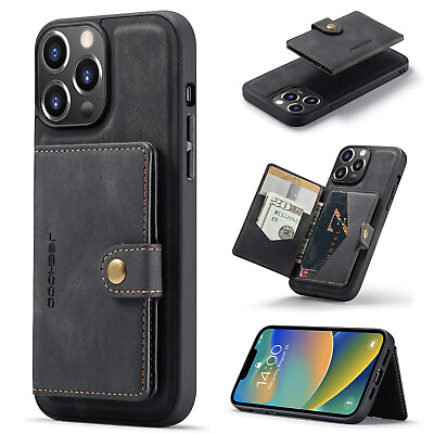 #ad For iPhone 15 14 13 12 11 Pro Max Magnetic Removable Flip Wallet Card Stand Case $11.39
